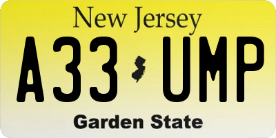 NJ license plate A33UMP