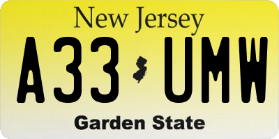 NJ license plate A33UMW