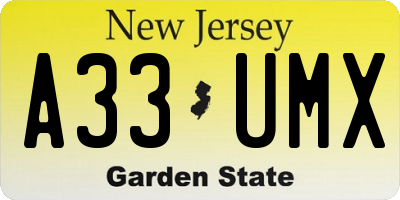 NJ license plate A33UMX