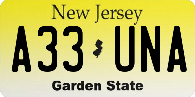 NJ license plate A33UNA