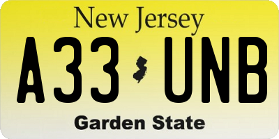 NJ license plate A33UNB