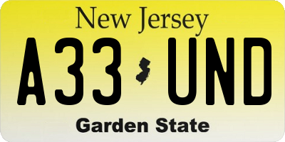 NJ license plate A33UND