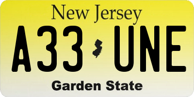 NJ license plate A33UNE