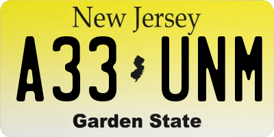 NJ license plate A33UNM