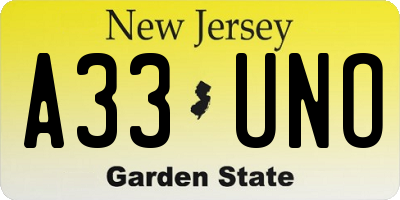 NJ license plate A33UNO