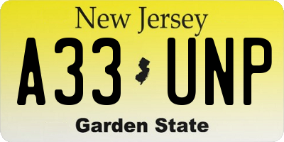 NJ license plate A33UNP