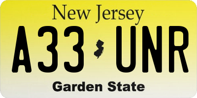 NJ license plate A33UNR