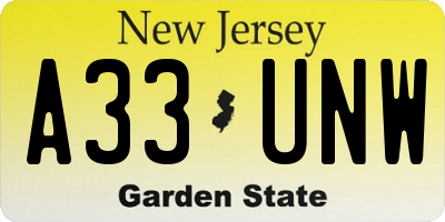 NJ license plate A33UNW