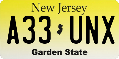 NJ license plate A33UNX
