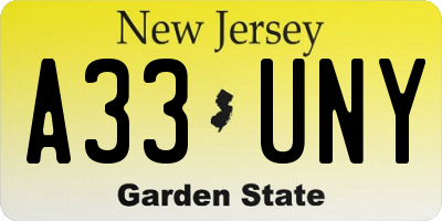 NJ license plate A33UNY