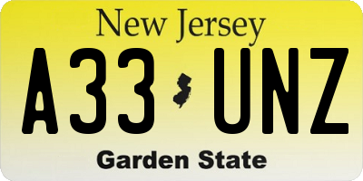 NJ license plate A33UNZ