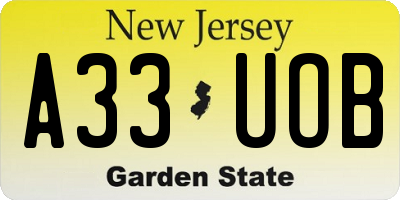 NJ license plate A33UOB