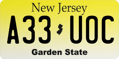 NJ license plate A33UOC