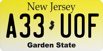 NJ license plate A33UOF