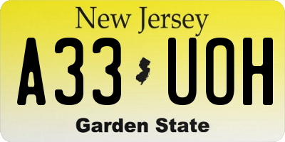 NJ license plate A33UOH