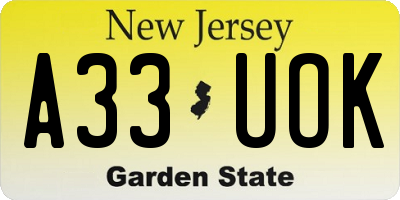 NJ license plate A33UOK