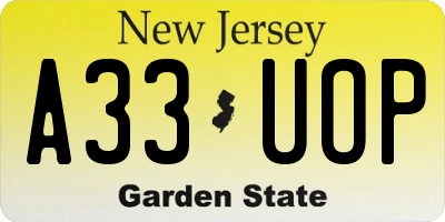 NJ license plate A33UOP