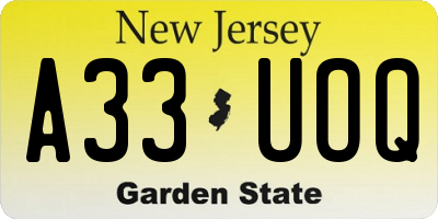 NJ license plate A33UOQ