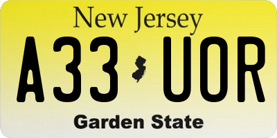 NJ license plate A33UOR
