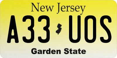 NJ license plate A33UOS