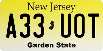 NJ license plate A33UOT