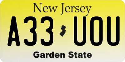 NJ license plate A33UOU