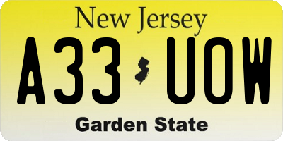 NJ license plate A33UOW