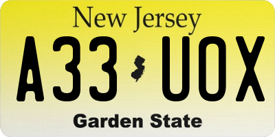 NJ license plate A33UOX