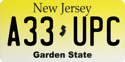 NJ license plate A33UPC