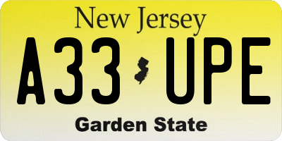 NJ license plate A33UPE