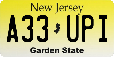 NJ license plate A33UPI