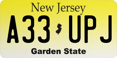 NJ license plate A33UPJ