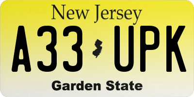 NJ license plate A33UPK