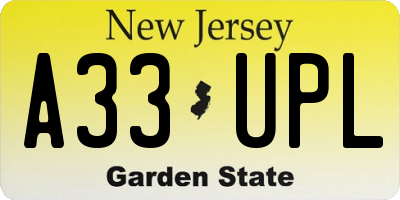 NJ license plate A33UPL