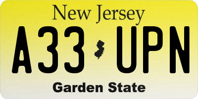 NJ license plate A33UPN
