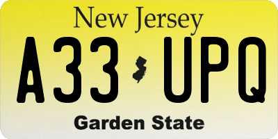 NJ license plate A33UPQ