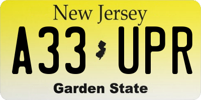NJ license plate A33UPR