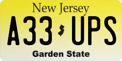 NJ license plate A33UPS