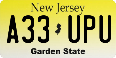 NJ license plate A33UPU