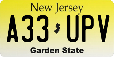 NJ license plate A33UPV