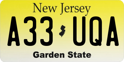 NJ license plate A33UQA