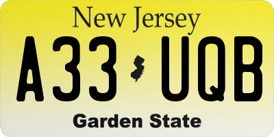 NJ license plate A33UQB