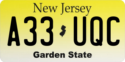NJ license plate A33UQC