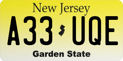 NJ license plate A33UQE