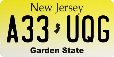 NJ license plate A33UQG