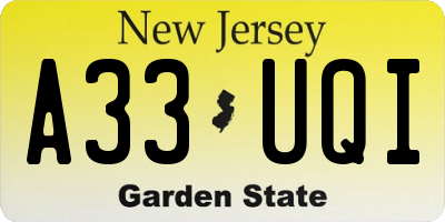 NJ license plate A33UQI