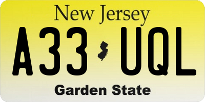 NJ license plate A33UQL
