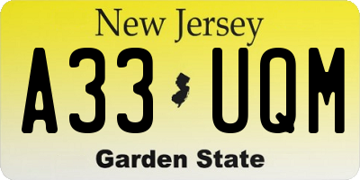NJ license plate A33UQM