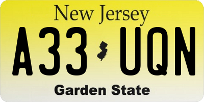 NJ license plate A33UQN