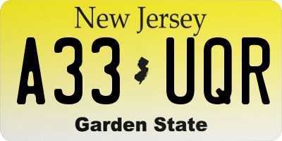 NJ license plate A33UQR